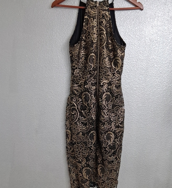 Elegant Black & Gold Brocade Halter Dress - Picture 5 of 8